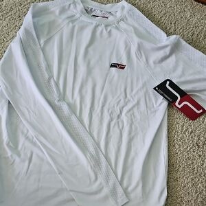 Kimes Ranch White Long Sleeve Performance Tee with Red Logo